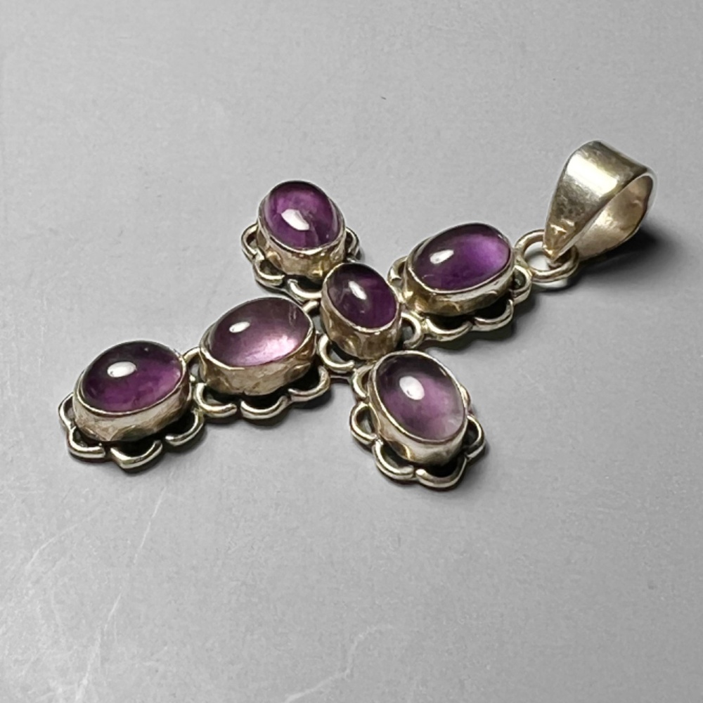 Purple Amethyst Cross Pendant - Picture 3 of 5